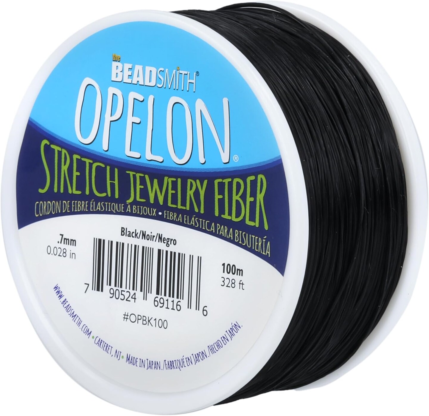 The Beadsmith Opelon Stretch Cord – Elastic Beading Fiber, Black, 0.7 mm Diameter, 100 Meters
