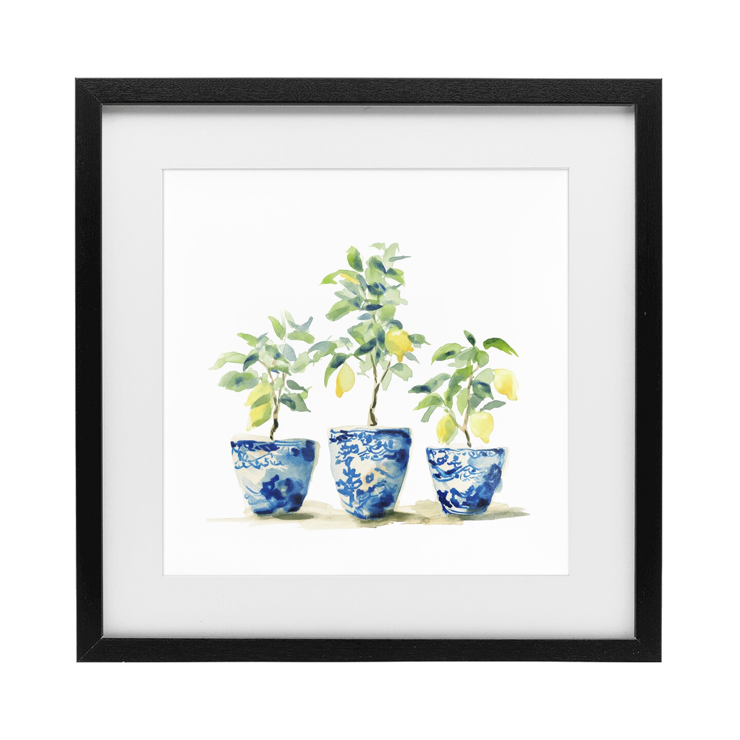Stupell Industries Lemons In Blue Pots Framed Print Under Glass, design by Svetlana Aleynikova