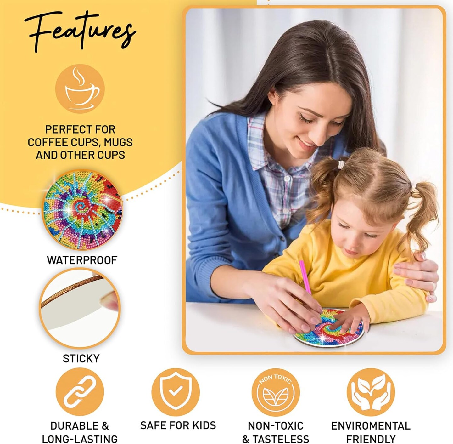 8-Piece Tie Dye Diamond Painting Coasters with Holder – Fun DIY Craft Gift for Adults & Kids