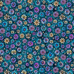 Turquoise Mosaic Blooms Tile Coordinate Cotton 44/45 Fabric Per Yard