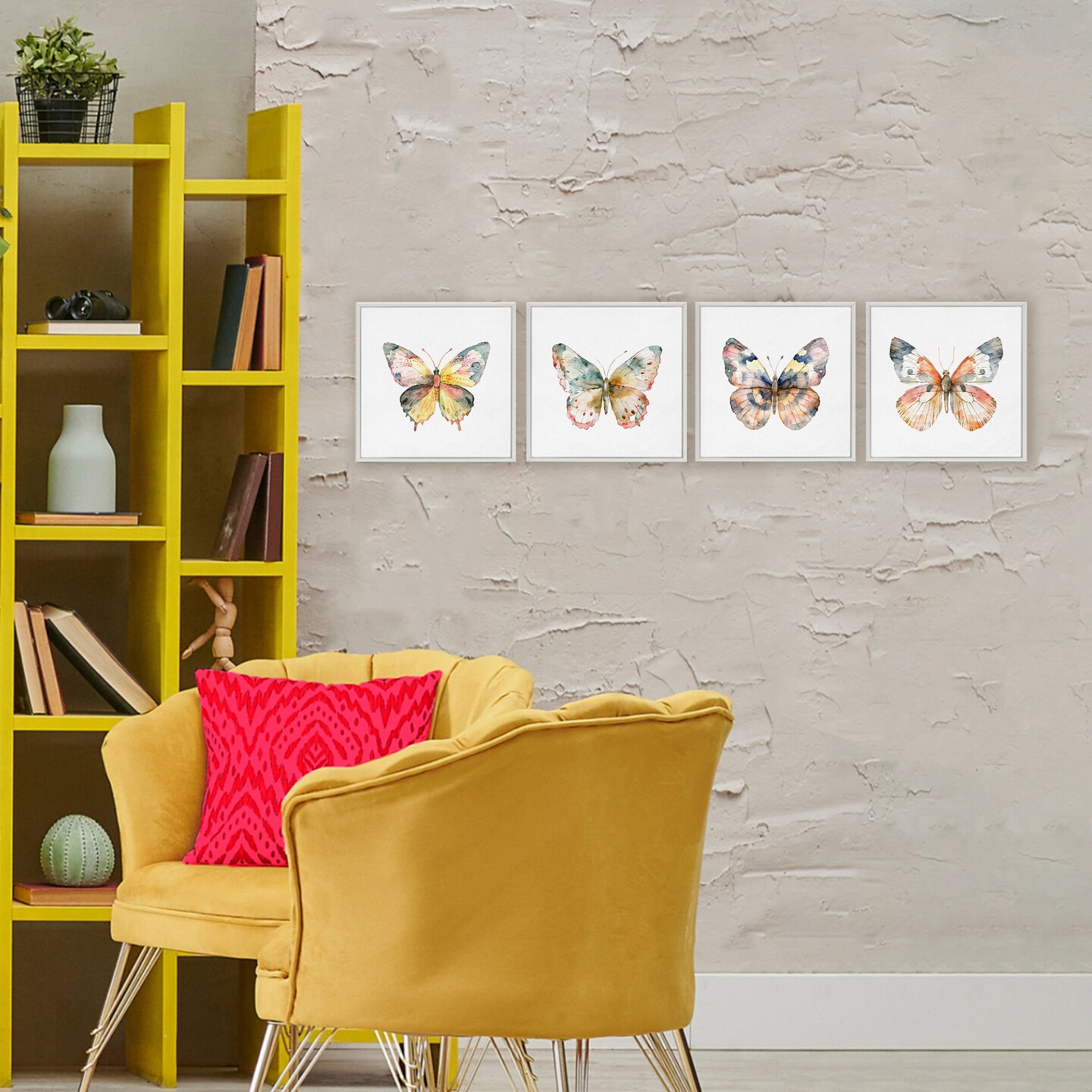 Stupell Industries Watercolor Butterfly Forms 4pc Framed Giclee Set, design by Kim Allen