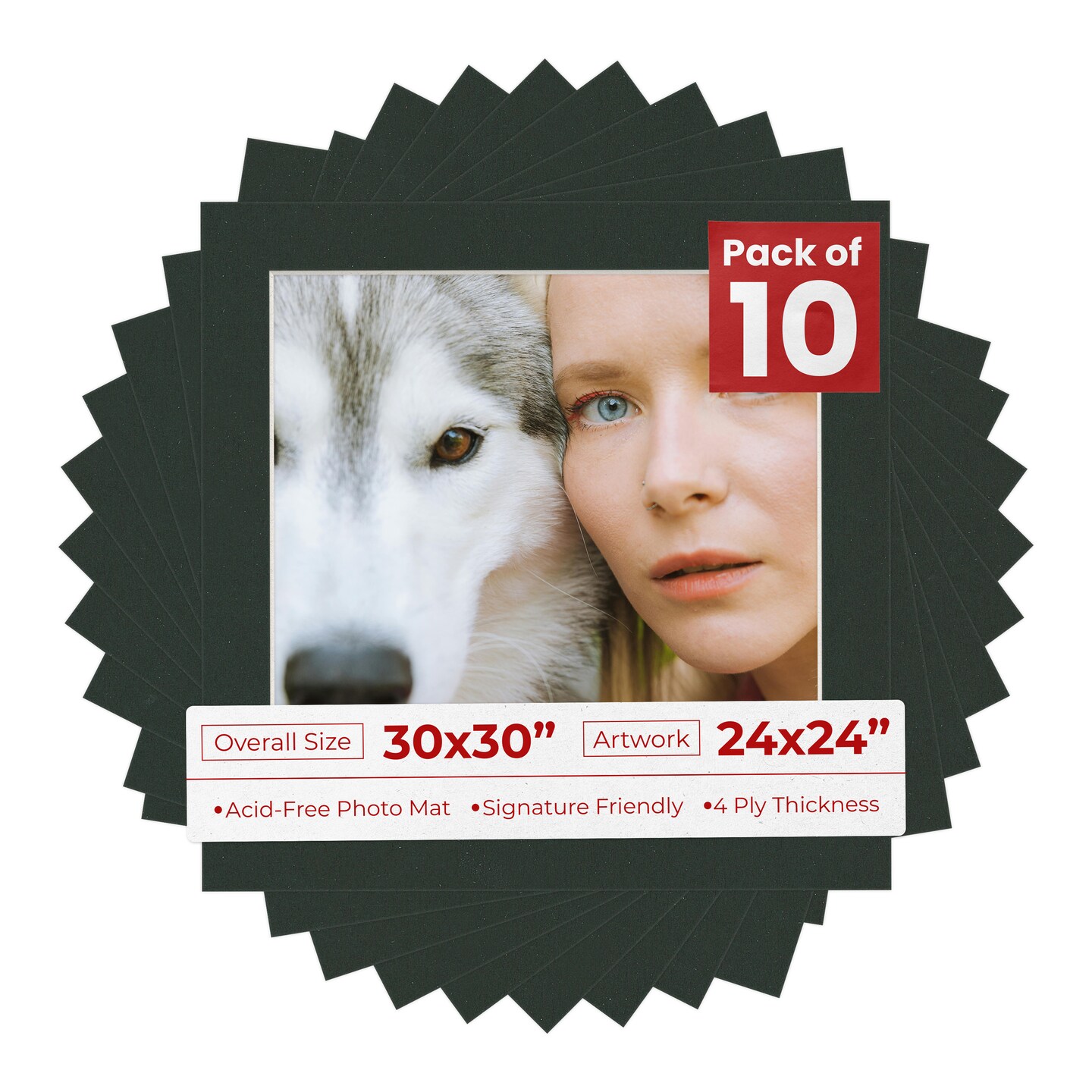 Textured Black Mat Board for 30x30 Frames - Fits 24x24 Photos