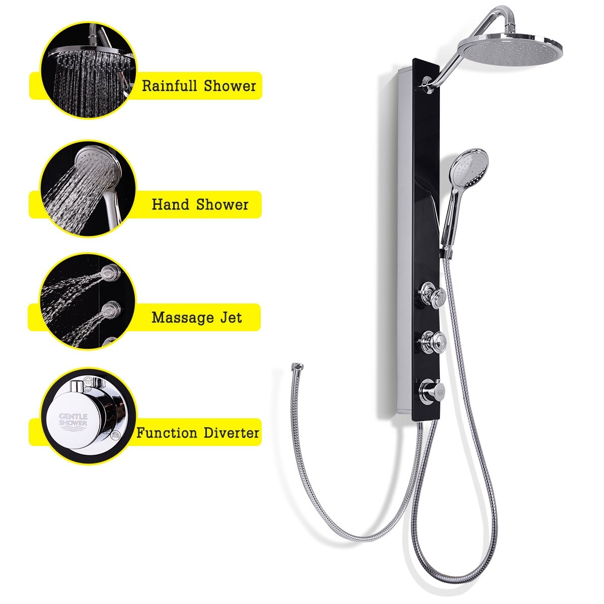 Tempered Glass Shower Column Body Joints with Hand and Head Shower