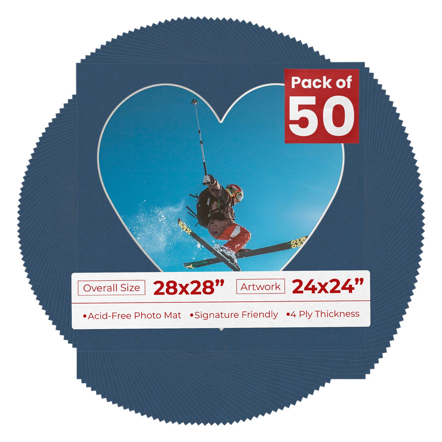 Ink Blue Mat Board for 28x28 Frames - Heart Opening for 24x24 Photos ...