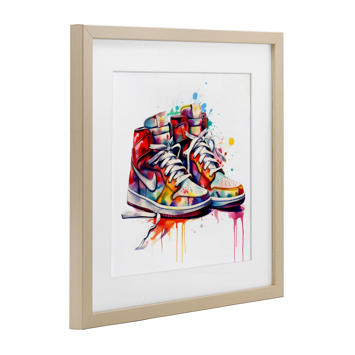 Stupell Industries Sneakers with Watercolor Drip Framed Print Under Glass, design by Creative Studio