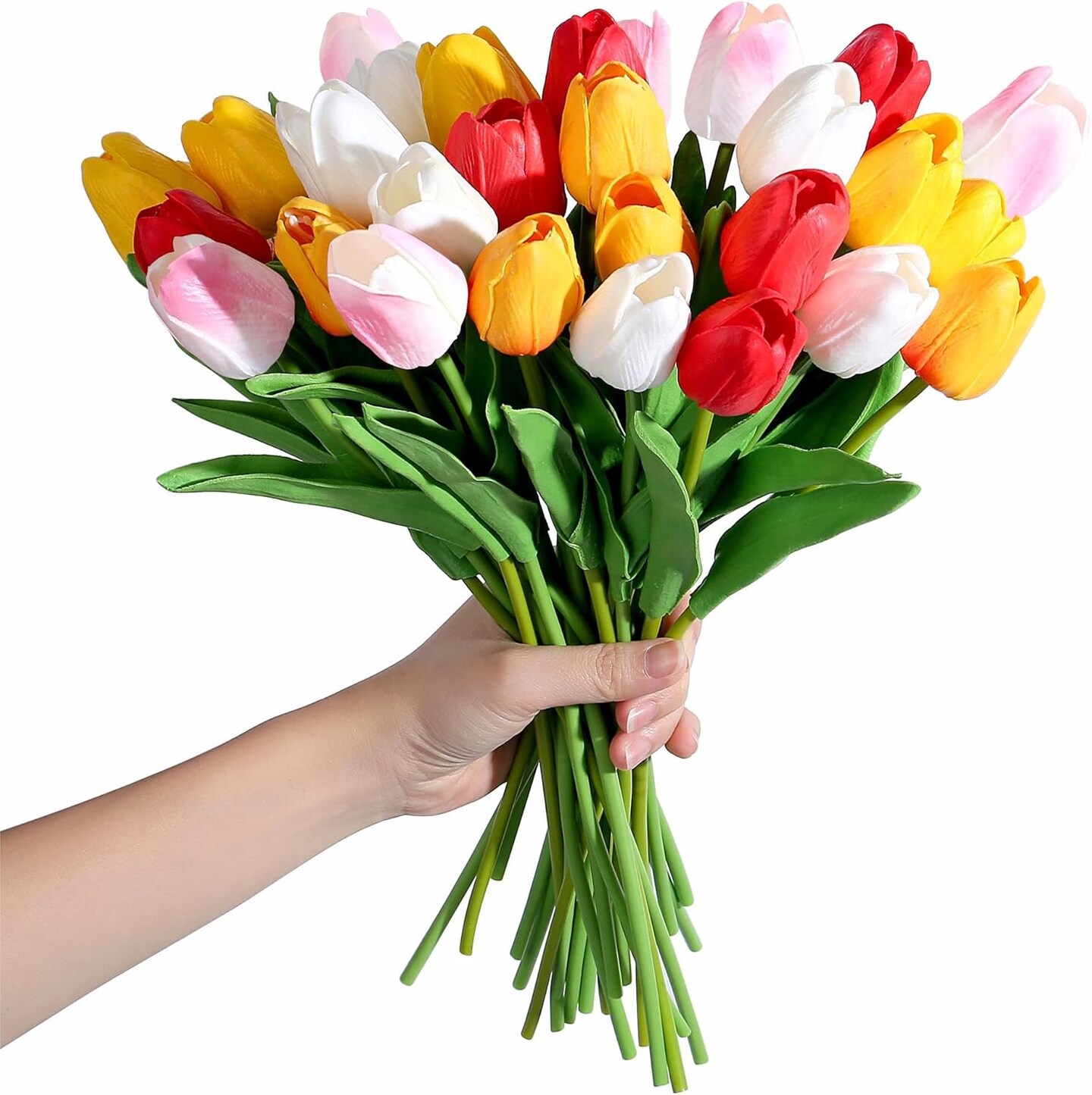 15 Pcs Real Touch Artificial Tulips – 14" PU Faux Flowers for Home, Wedding, Easter & Mother's Day (Assorted Colors, 5)