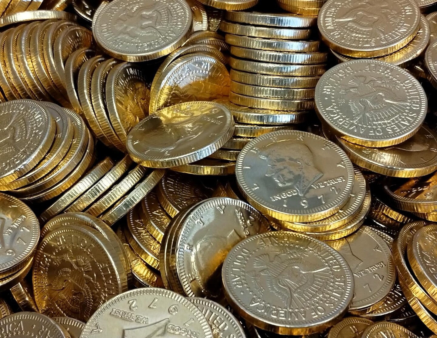 Milk Chocolate Coins - 50 count Individually Wrapped in Gold Foil Half Dollar Size Coins
