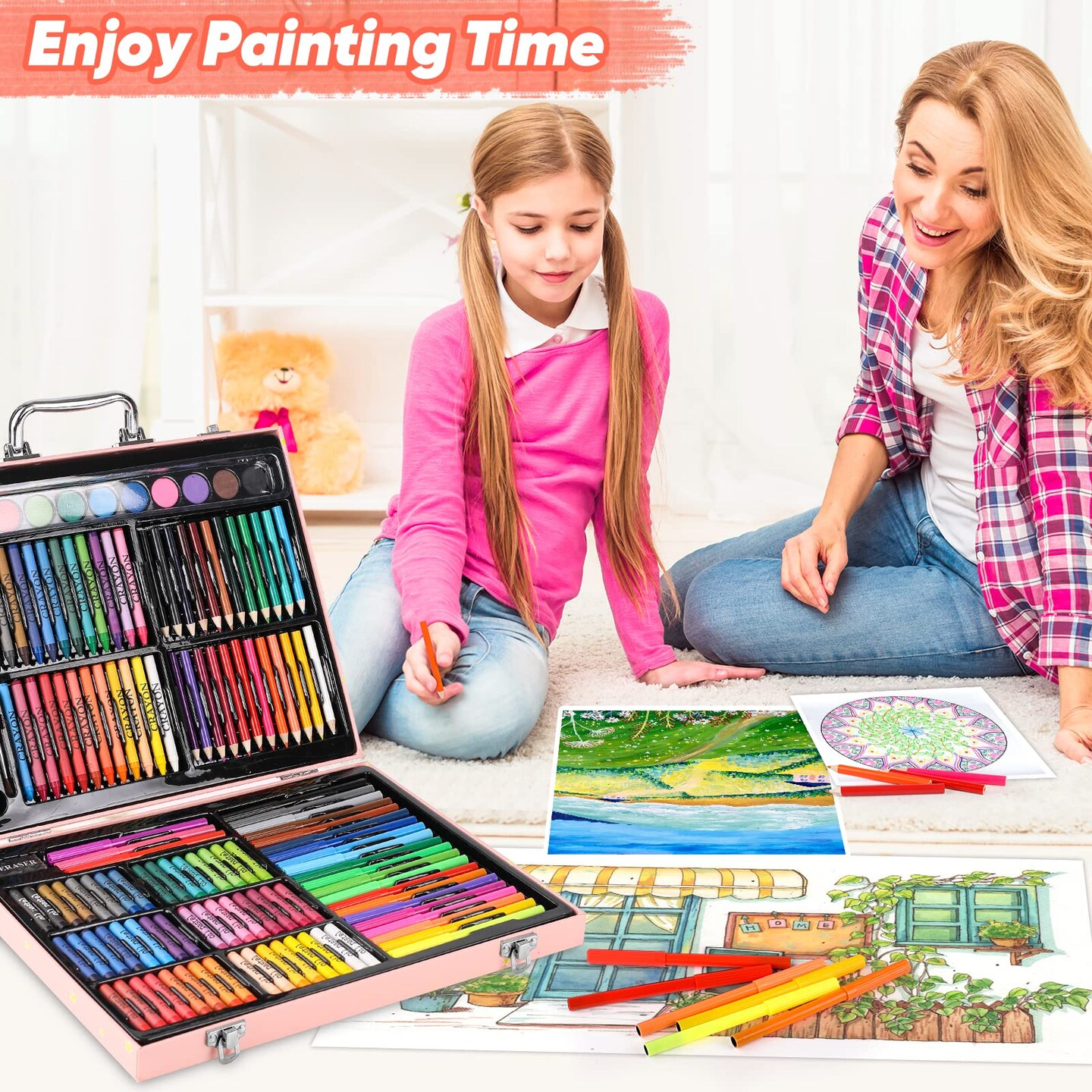 Arts and Crafts Supplies, 183-Pack Drawing Painting Set for Kids Girls Boys Teens, Coloring Art Kit Gift: Crayons, Oil Pastels, Watercolors Cake, Colored Pencils Markers, Sketch Paper