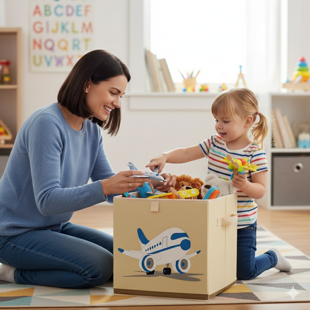 Airplane Toy Storage Organizer Cube | Washable Collapsible Fabric