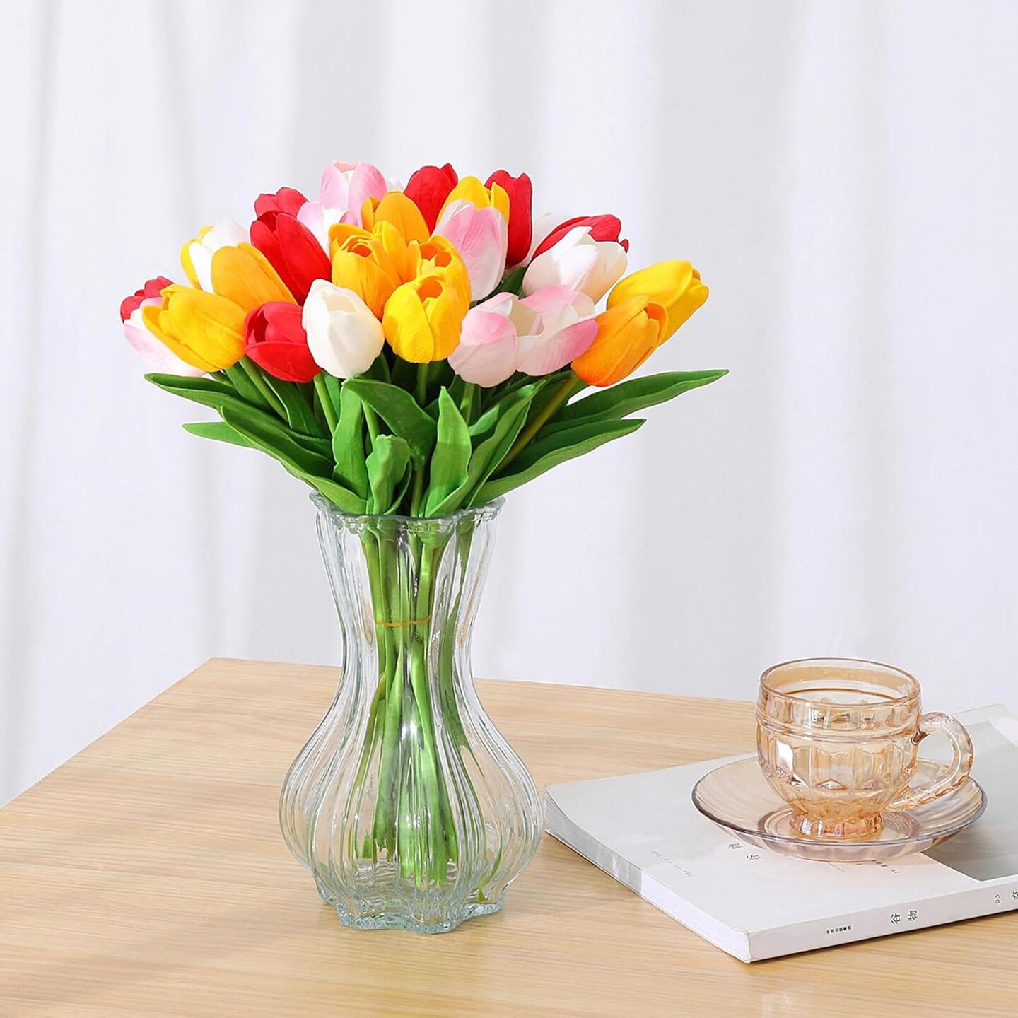 15 Pcs Real Touch Artificial Tulips – 14" PU Faux Flowers for Home, Wedding, Easter & Mother's Day (Assorted Colors, 5)