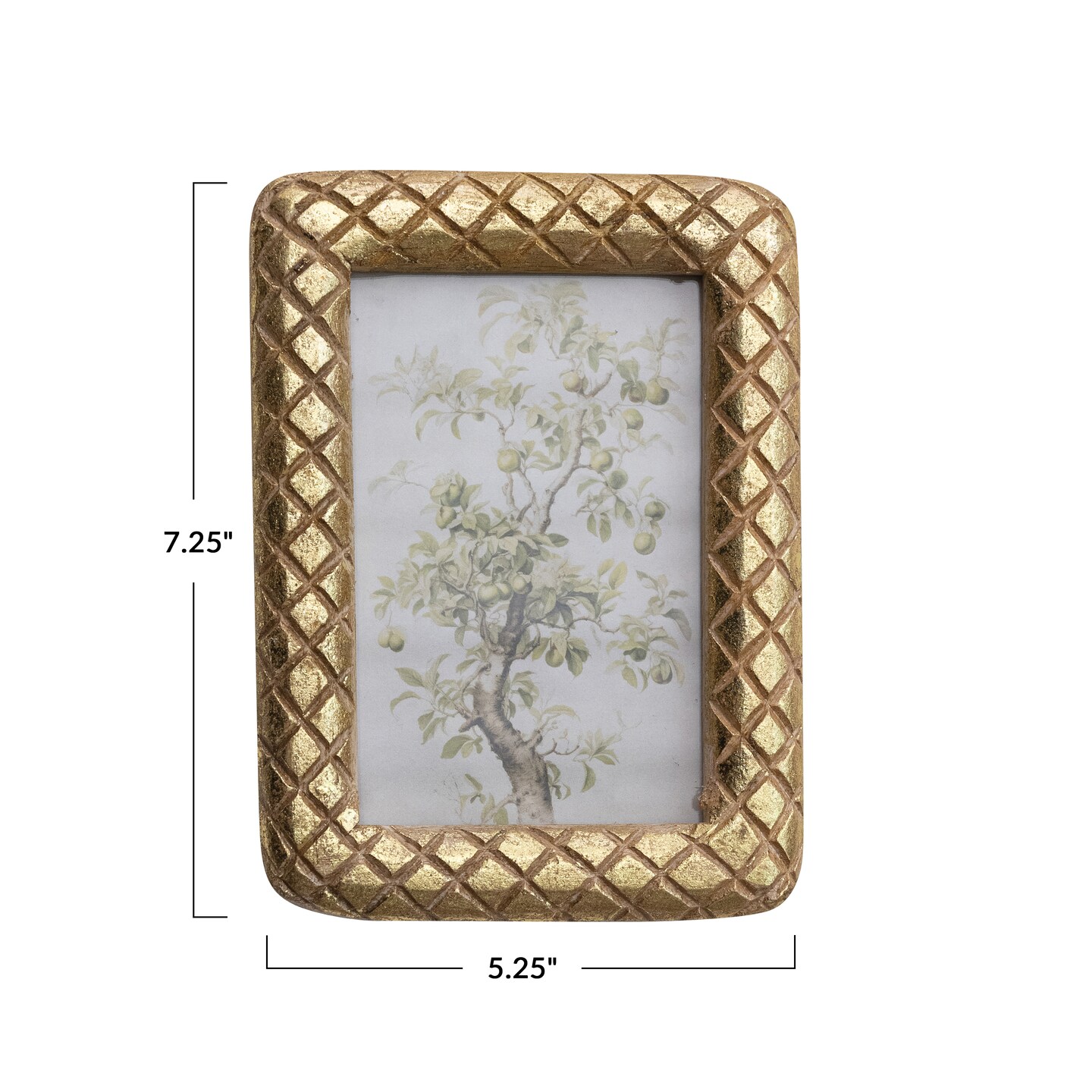 Hello Honey Carved Mango Wood Photo Frame with Diamond Pattern, Gold Foil Finish