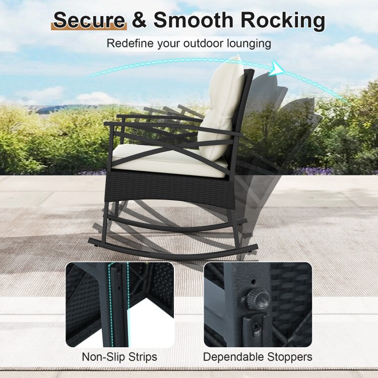 Rattan Rocking Chairs Set of 3 with 2-Tier Side Table for Backyard Patio