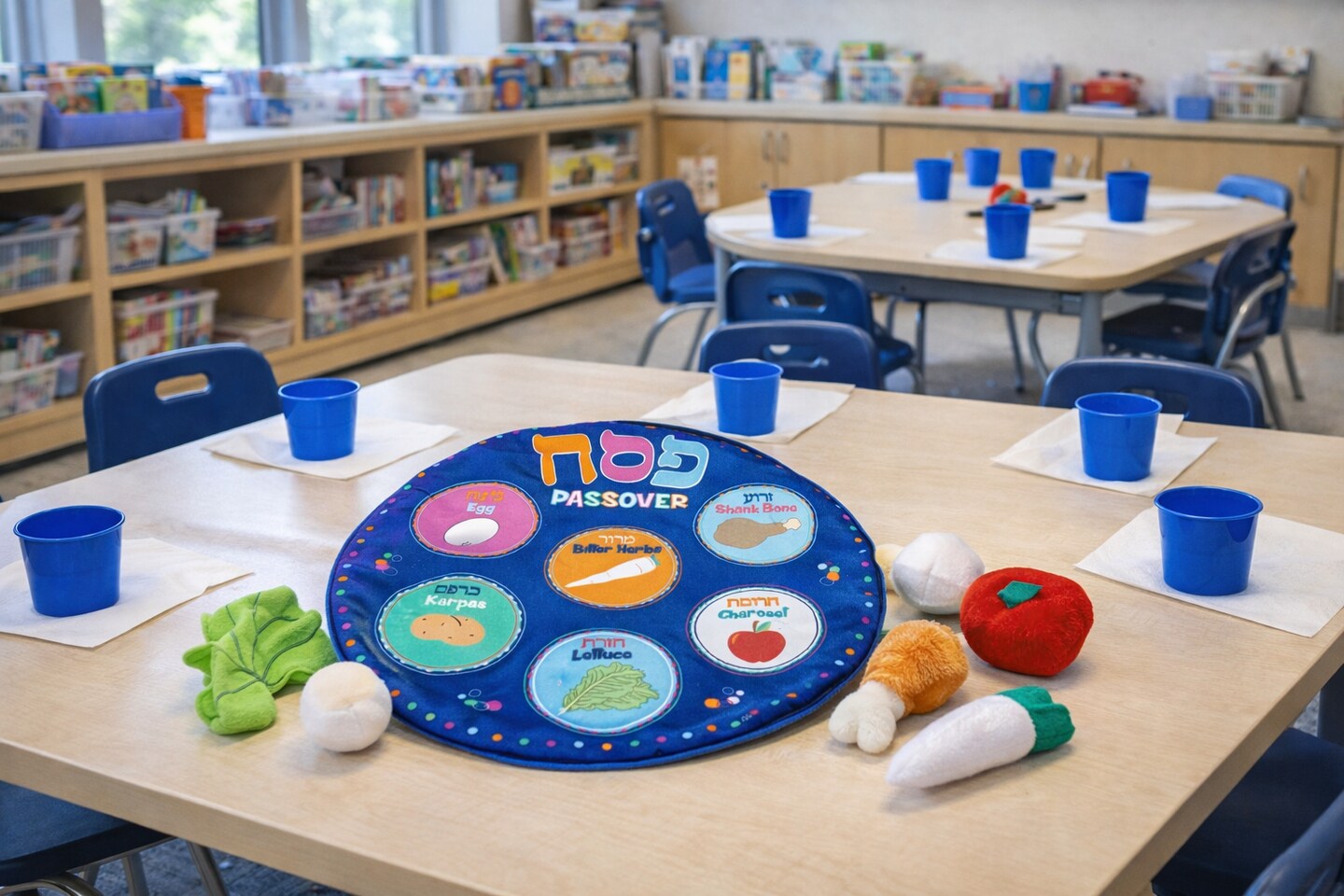 Deluxe Plush Soft Seder Set – Kids Passover Pretend Play Seder Plate with Plush Simanim – Preschool Pesach Learning Toy