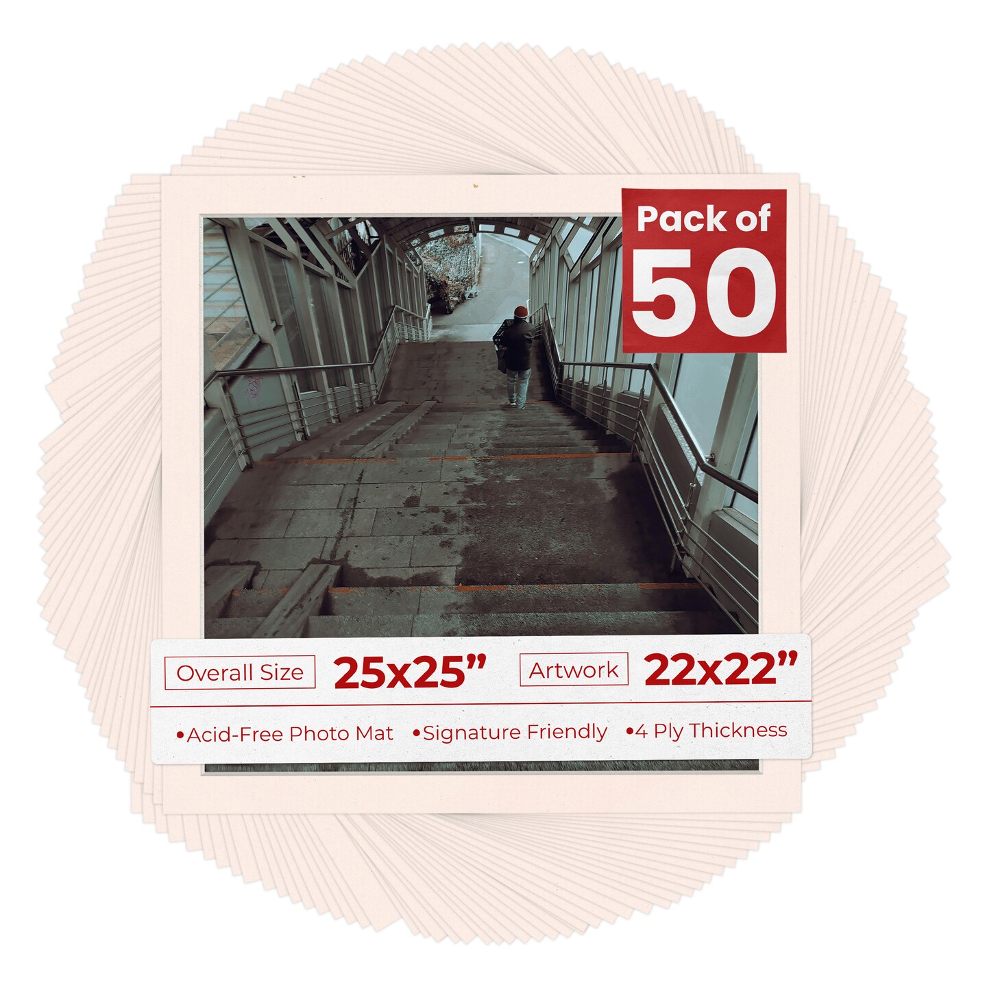 Oyster Bay Beige Mat Board for 25x25 Frames - Fits 22x22 Photos