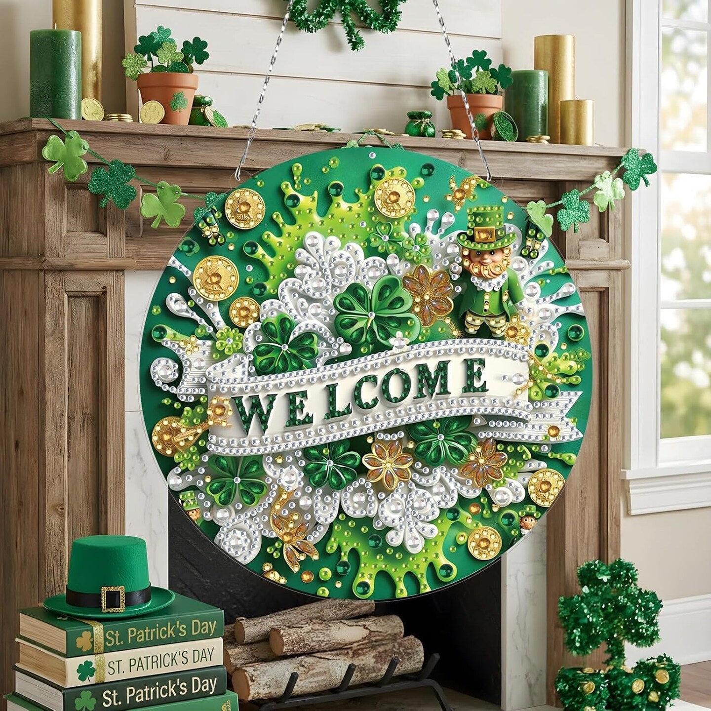 St. Patrick’s Day DIY Diamond Art Pendant – Single-Sided Dot Drill Hanging Ornament for Adults, Beginners, with Accessories, Home, Wall, Window, and Garden Decor