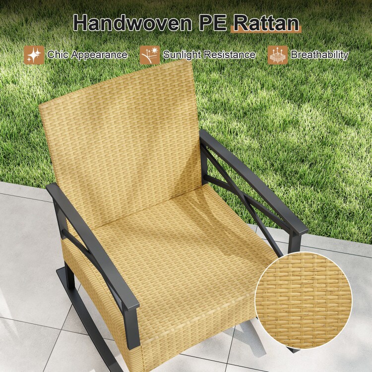 Rattan Rocking Chairs Set of 3 with 2-Tier Side Table for Backyard Patio