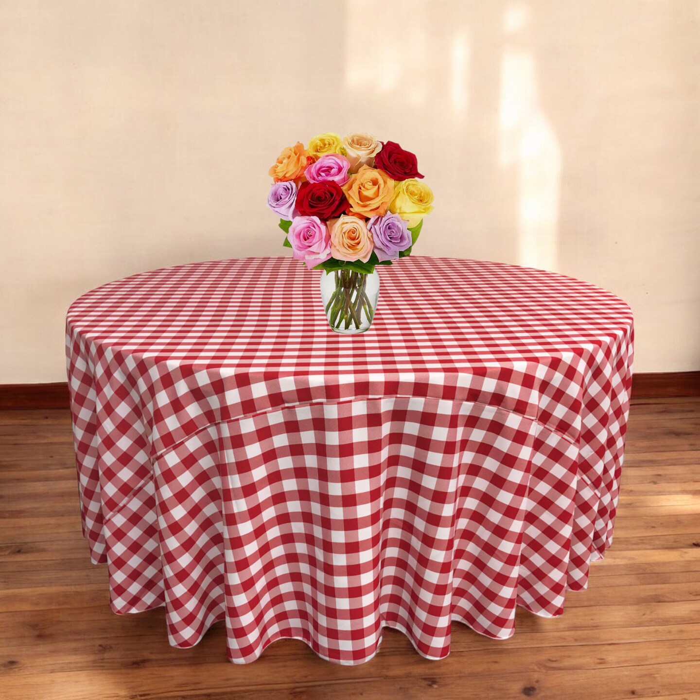 Checkered Round Tablecloth 132 Inch Floor Length Wrinkle Stain Resistant