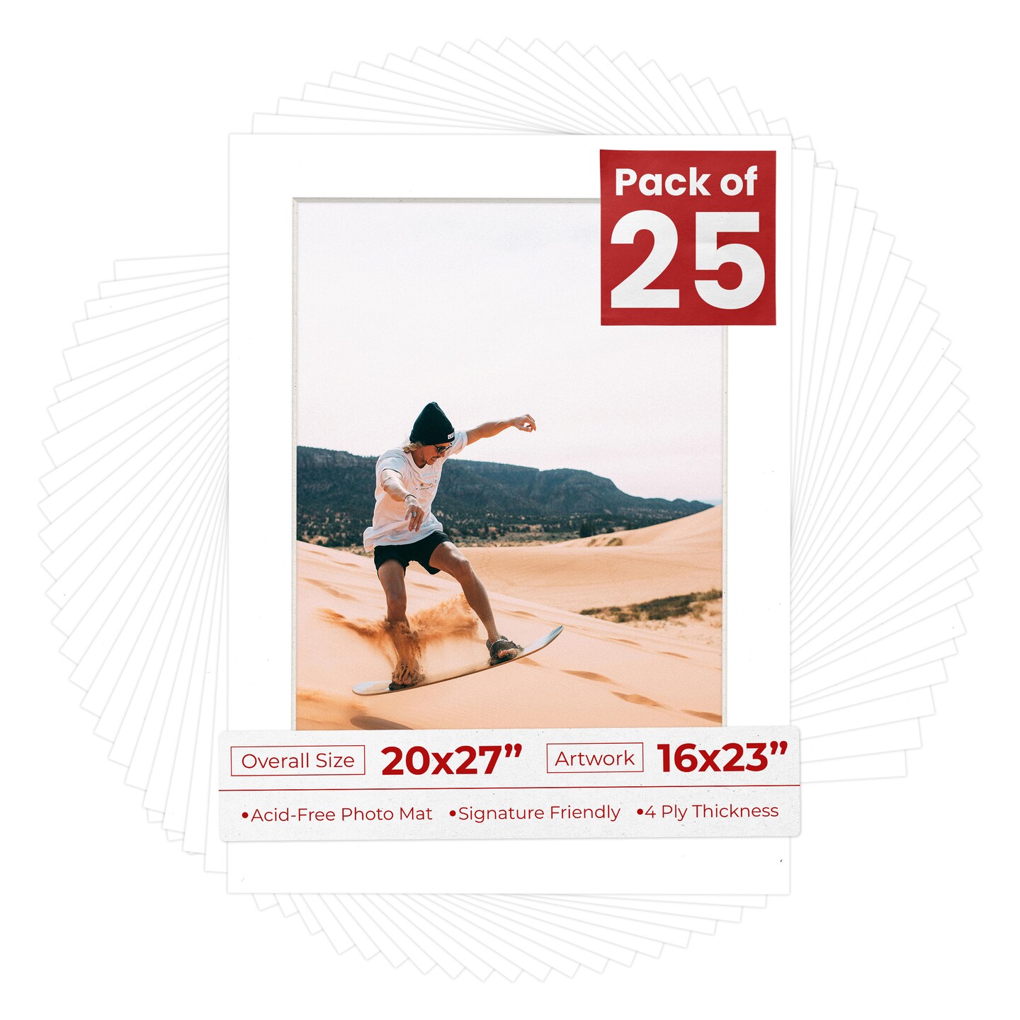 White Mat Board for 20x27 Frames - Fits 16x23 Photos, Color: White ...