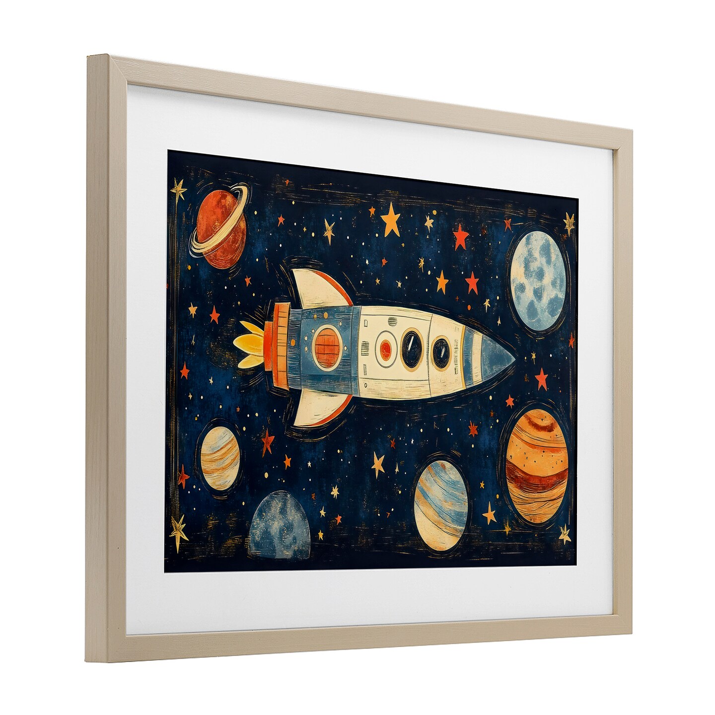 Stupell Industries Retro Rocket & Planets Framed Print Under Glass, design by Creative Studio