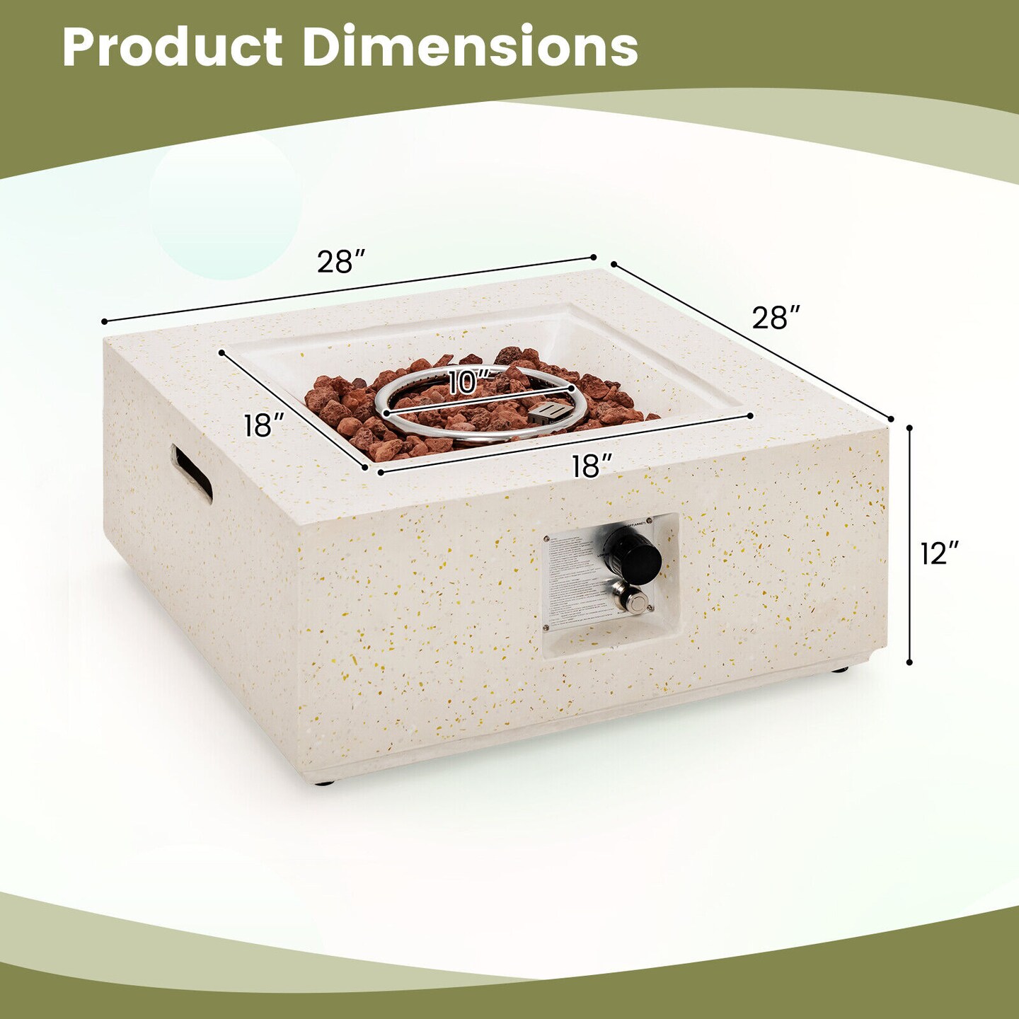 White 28 Inch Propane Gas Fire Pit Table 40,000 BTU Square Outdoor Heater