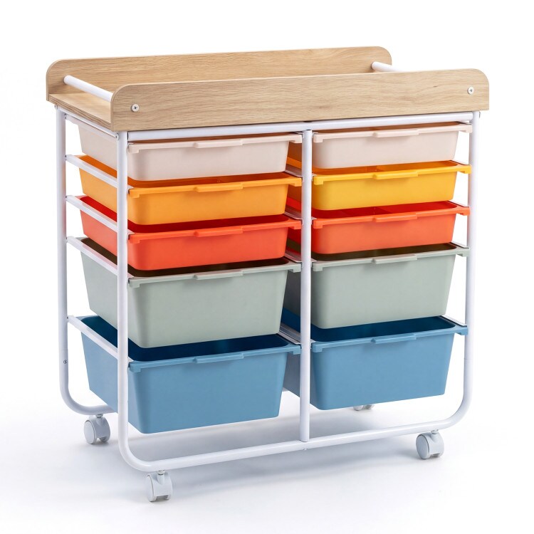 10 Drawer Rolling Storage Cart With Wheels Organizer MDF Top Metal Frame For Office Craft Supplies