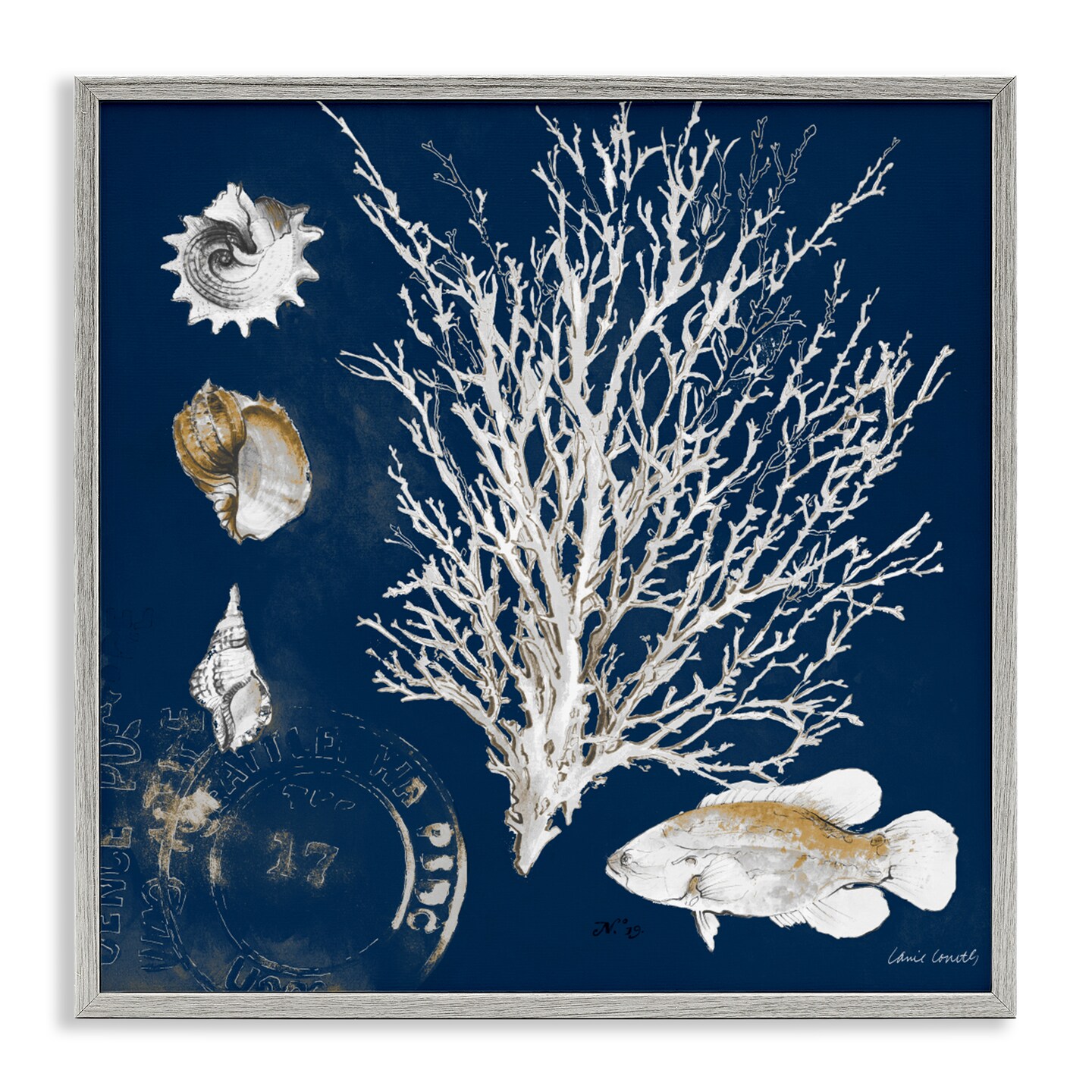 Stupell Industries Coral Medley on Navy Framed Giclee, design by Lanie Loreth
