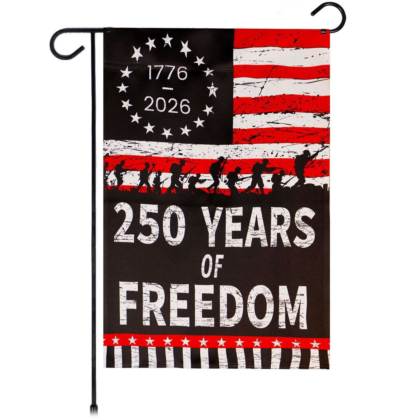 G128 USA 250th Anniversary Freedom Soldiers Garden Flag 12x18 In | Double Sided Printed Patriotic Yard Decoration | America 1776–2026 Celebration Flag for Lawn or Garden