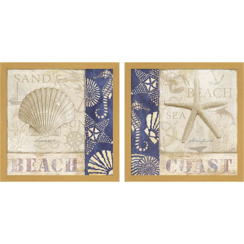 White Sand Blue Sea by Veronique, 2 Piece Natural Framed Art Set