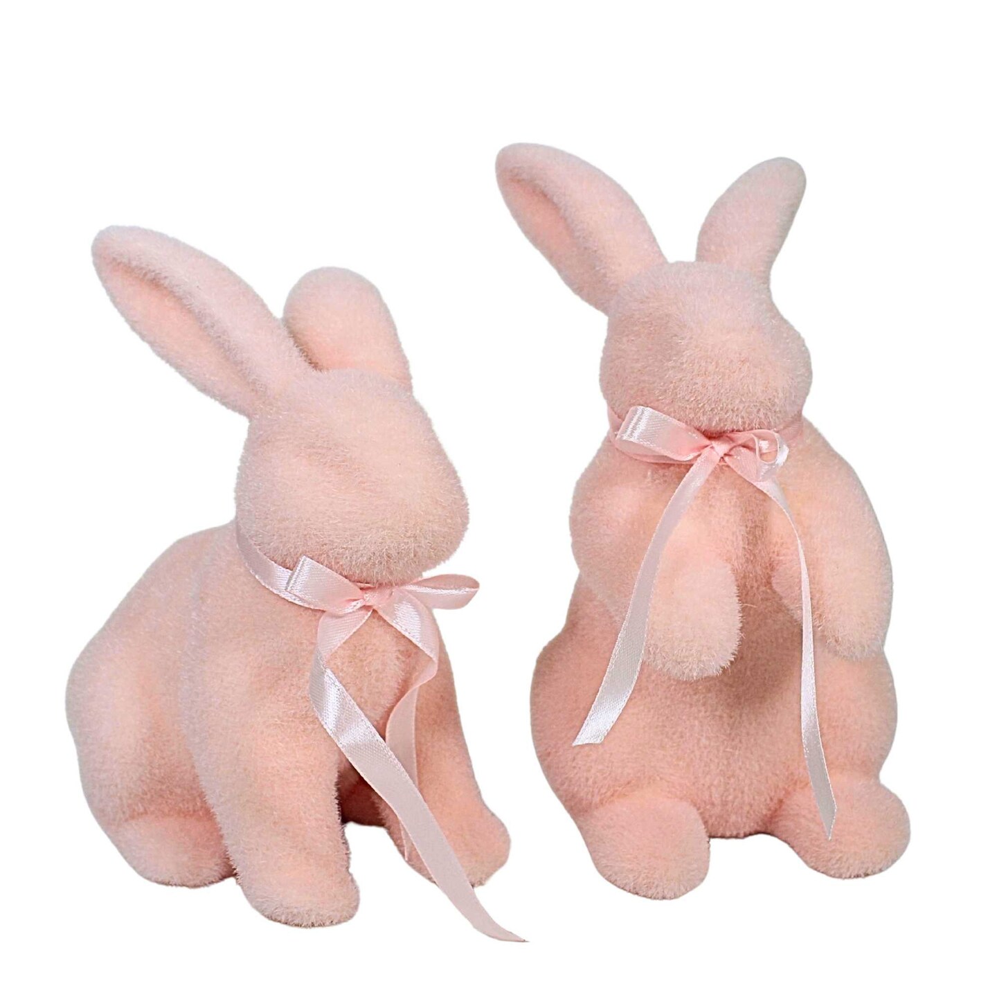 Raz Imports 8.75 In Pastel Pink Flocked Bunnies Set/2 Easter Figurine Set , Lightweight Spring Decor Easter Rabbit