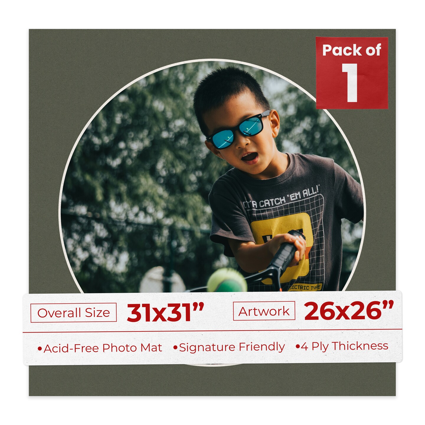 Dark Olive Green Mat Board for 31x31 Frames - Circle Opening for 26x26 Photos