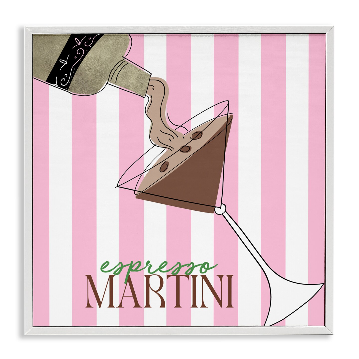 Stupell Industries Espresso Martini Pink Stripes Framed Giclee, design by Deidre Mosher