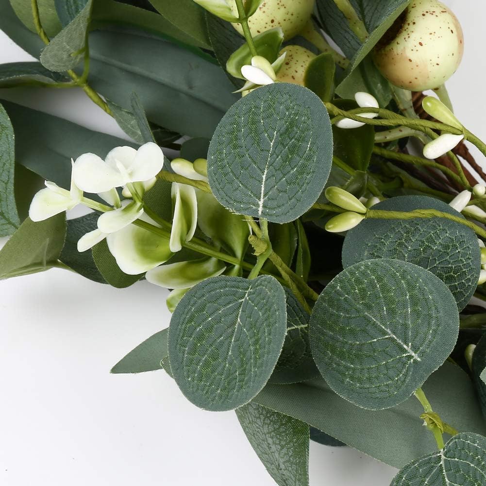 20" Spring Eucalyptus Wreath for Front Door – Green Artificial Spring Summer Wreath with Large Berries for Wall, Porch, Window, All-Season & Christmas Home Décor