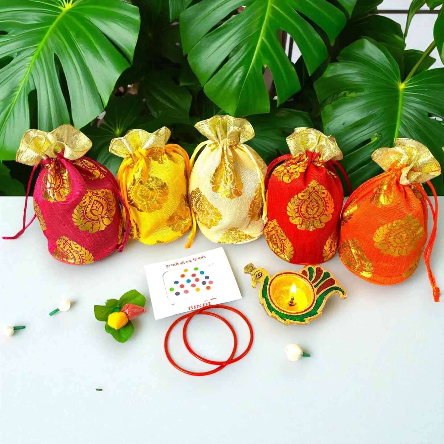 Varalakshmi Vratham Gift Hamper Navaratri Vratha Hindu Religious Teej Karva Chauth Sankranti Pooja Housewarming Return Gifts Potli Bags Haldi Kumkum Bindi Packs Diya Bangle