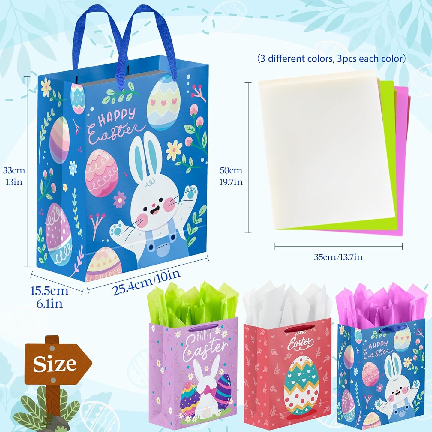 Easter Bags - 13&#x22; Large Gift Bags,Treat Goodie Bags with Handles,Easter Gifts for Kids,Party Decorations Favors Basket Stuffers