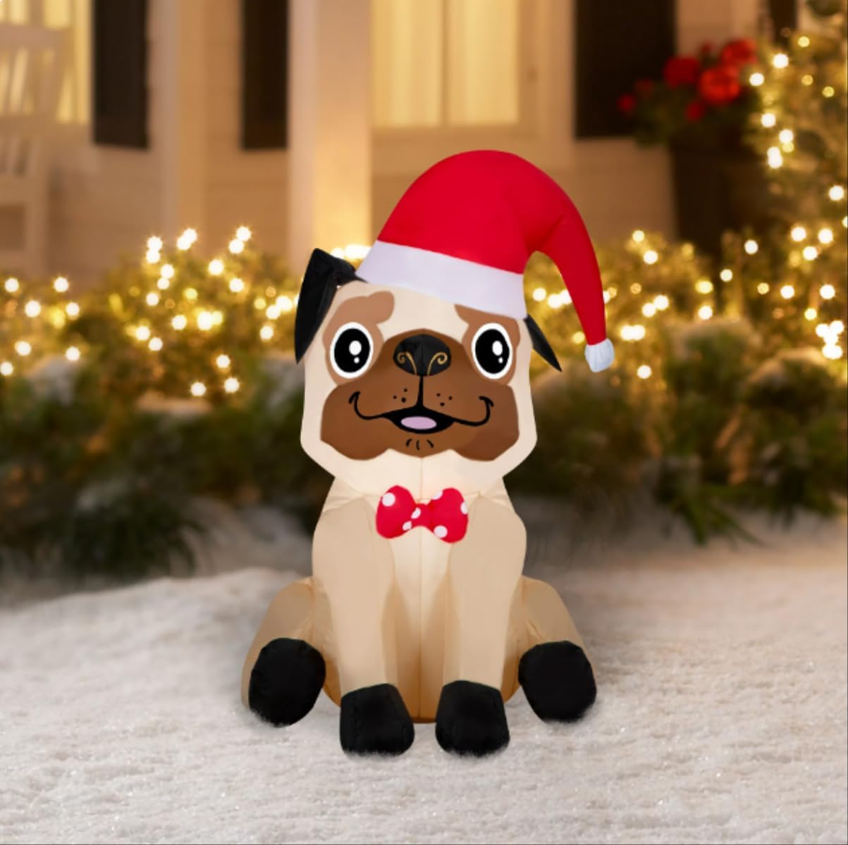 3.5' Gemmy Airblown Inflatable Christmas Pug Puppy w/ Santa Hat Yard Decoration 881686
