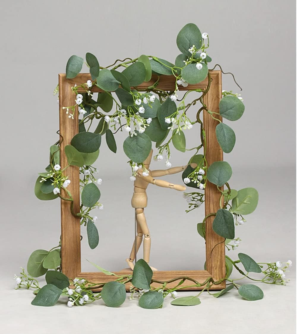 4-Pack 5.57 Ft Artificial Eucalyptus Garland with Baby’s Breath Flowers
