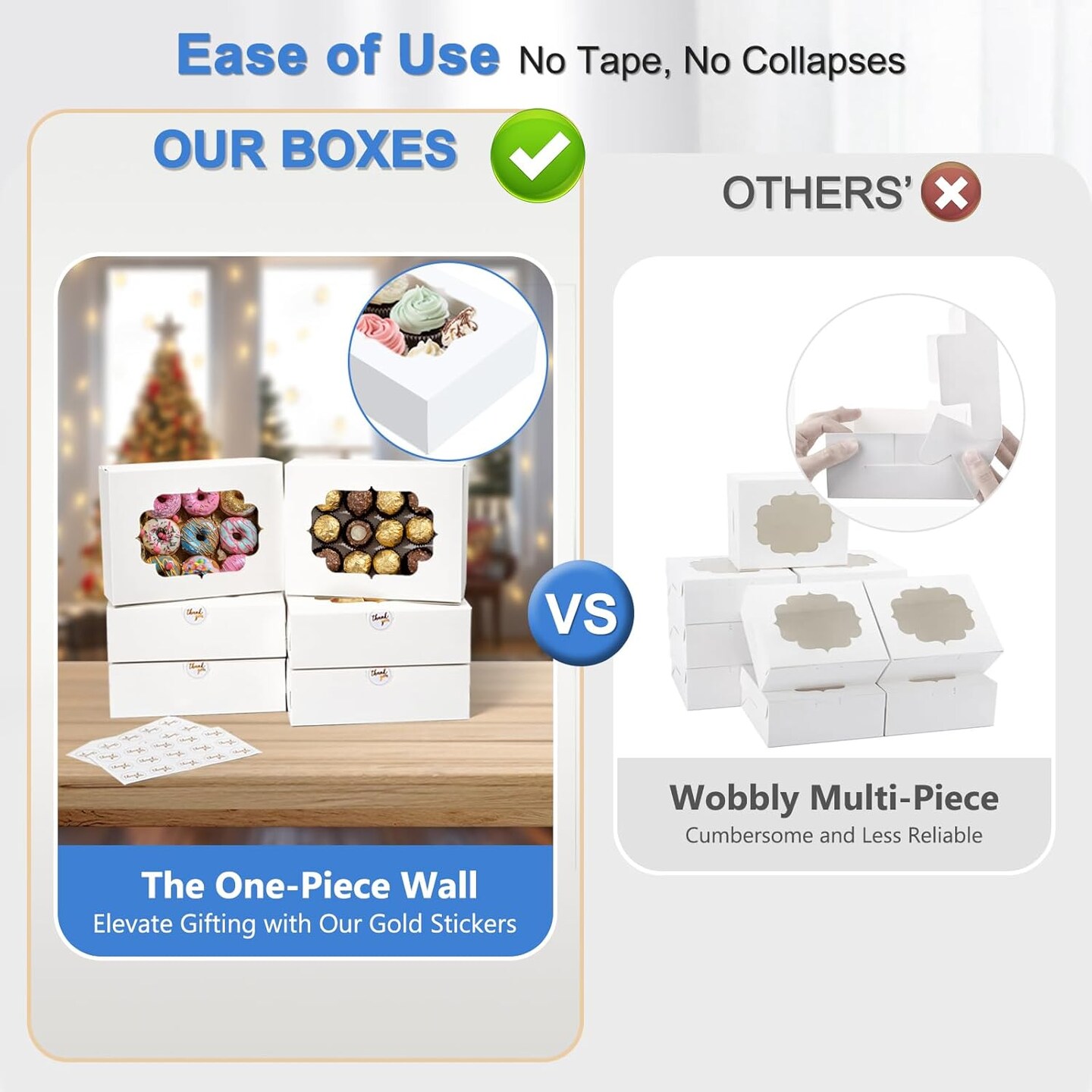 30 Pcs Bakery Boxes 8-In with Windows, Cookie Boxes White for Chocolate Covered Strawberries, Treats, Donuts, Cupcakes, and Candy Gift Giving 8x6x2.5 Inch
