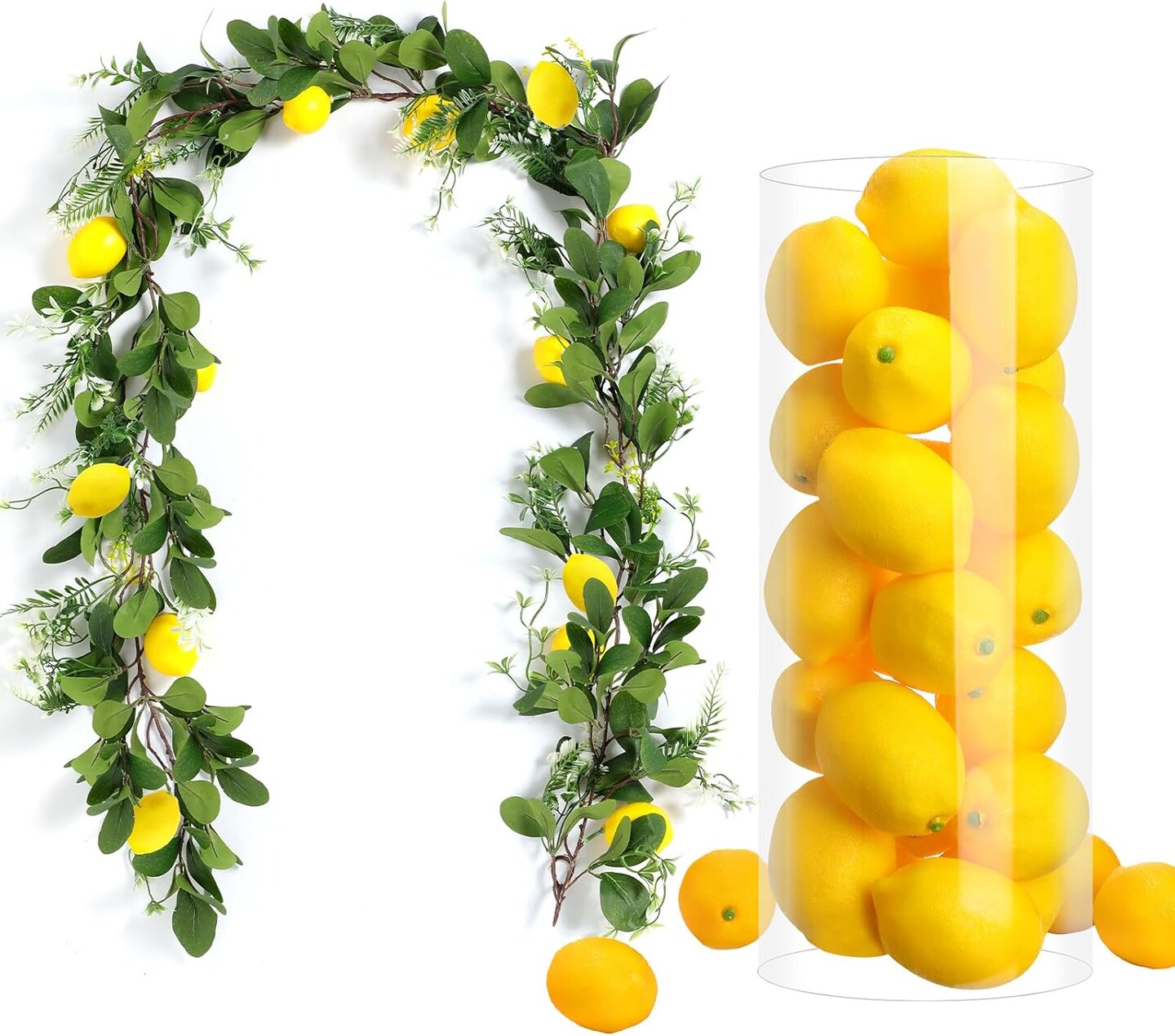 6 ft Artificial Lemon Garland 30 Pcs 3 x 2 Inch Fake Lemons Spring Greenery Garland Wreath Faux Lemon Decoration for Home Front Wedding Party Table