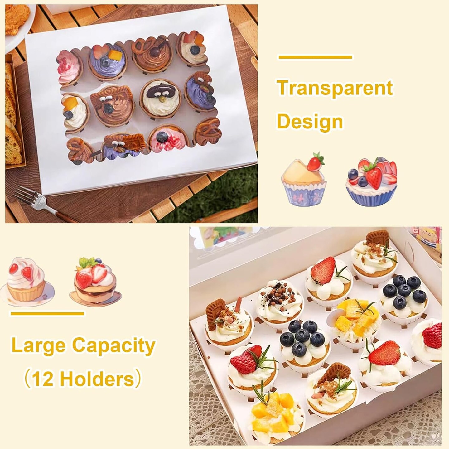24 PCS White Cupcake Boxes, 12 Count Cupcake Containers with Window and Insert, 12.7 x 9.8 x 3.7 Inch Cupcake Holder Easy Transport and Presentation Ideal for Cupcakes, Desserts, and More