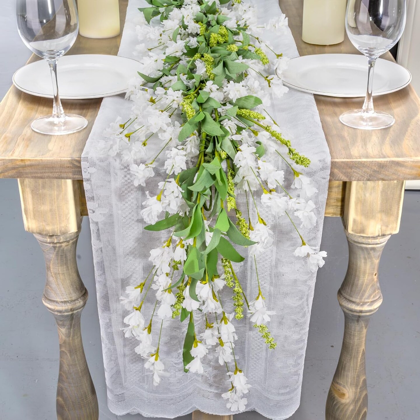 Flower Garland 6 Ft Spring/Summer Floral Garland for Mantle All Year Round Paper Decor for Indoor/Outdoor Home Wedding Arch Porch Staircase Backdrop (White)