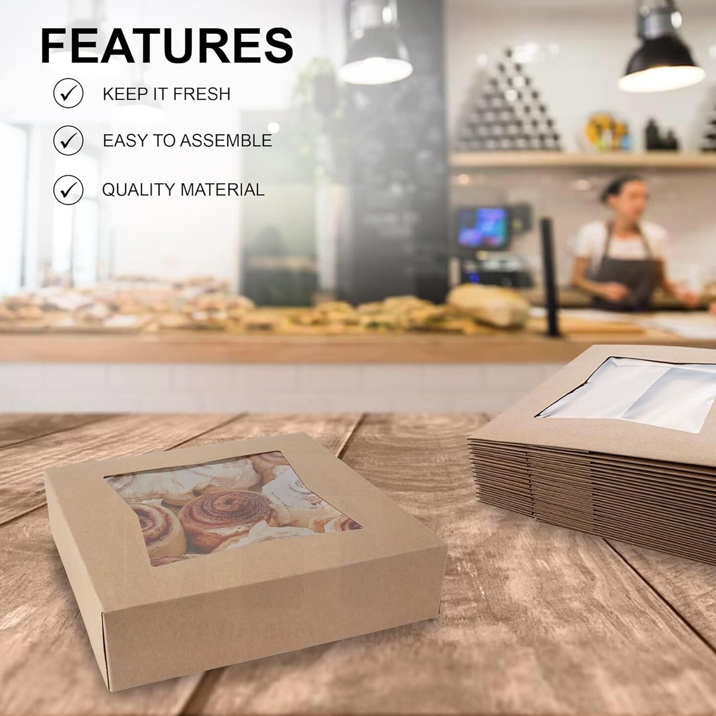 25 Brown Auto Pop-Up Cookie Boxes with Window, 8×8×2.5 in, USA Made