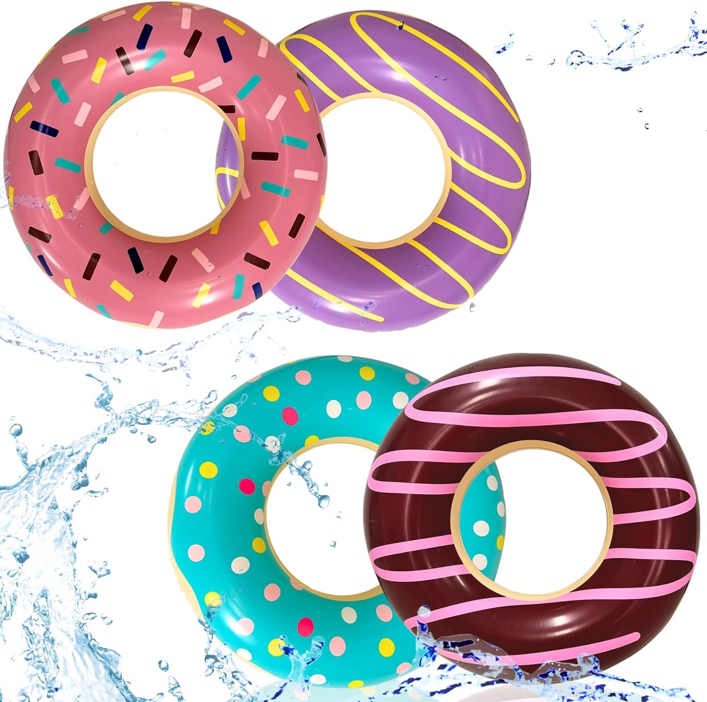 4E's Novelty 4 Pack Pool Floats – 30"" Donut Pool Floaties for Adults & Kids for Summer Party & Photo Booth Props