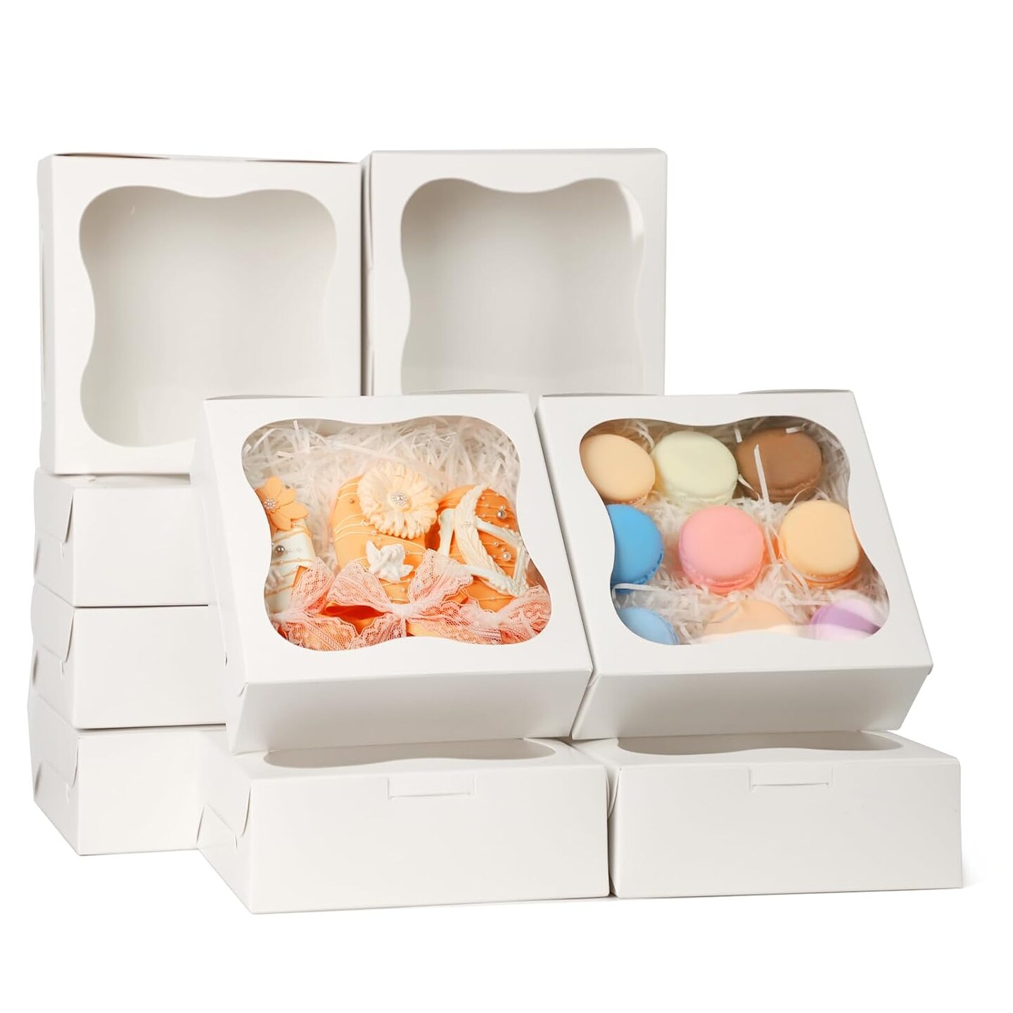 50 Cupcake Boxes with Window, 7×7×2.5 in, for Treats & Pastries