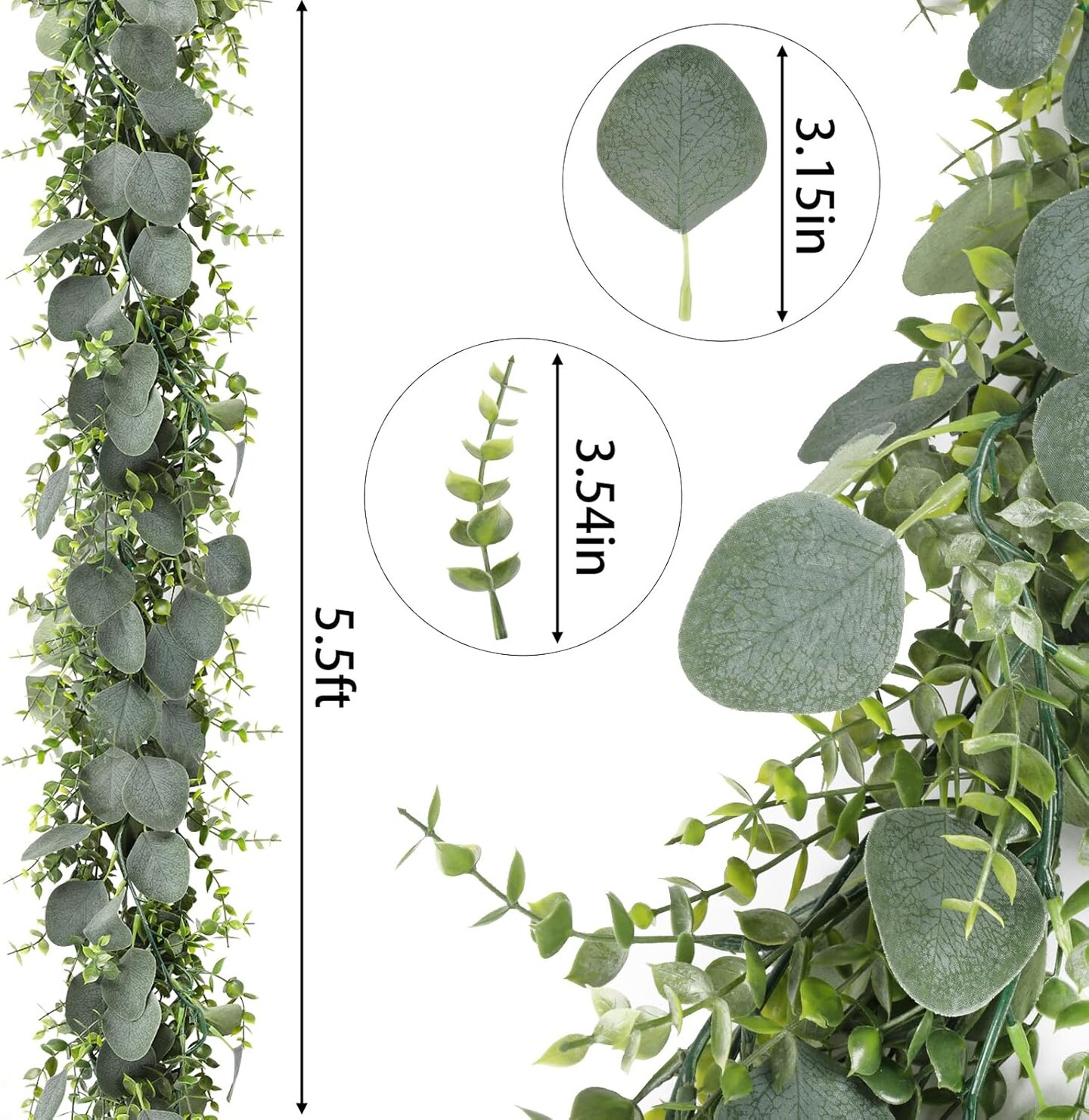 5pcs 5.5ft Artificial Eucalyptus Garland Fake Silver Dollar Eucalyptus Greenery Garland Vines Table Runner for Wedding Arch Backdrop Table Centerpiece Home Mantle Decor