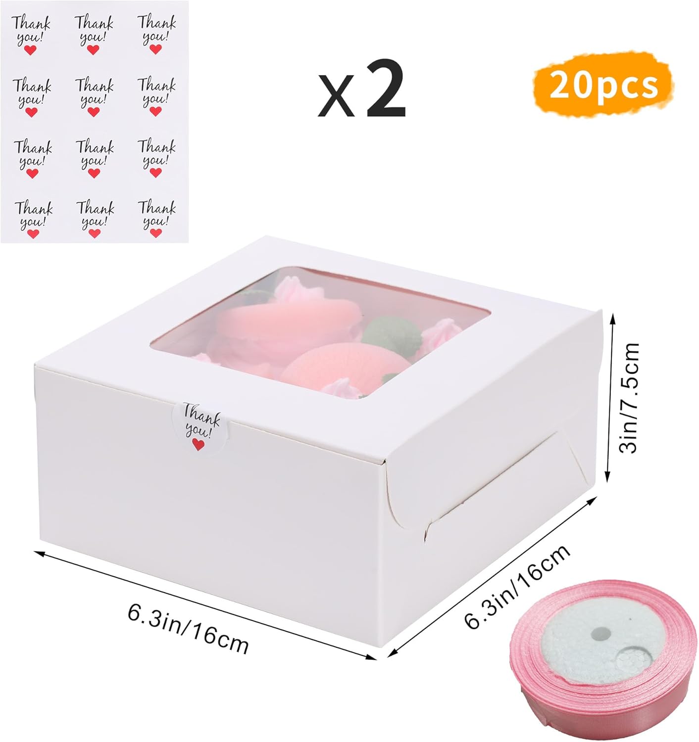 20Packs- 4 Count White Cupcake Containers Bakery Cake Boxes, Birthday, Wedding, Auto-Popup Cupcake Boxes for personalized gift giving , Cookies, Baking Gift Display,cake boxes