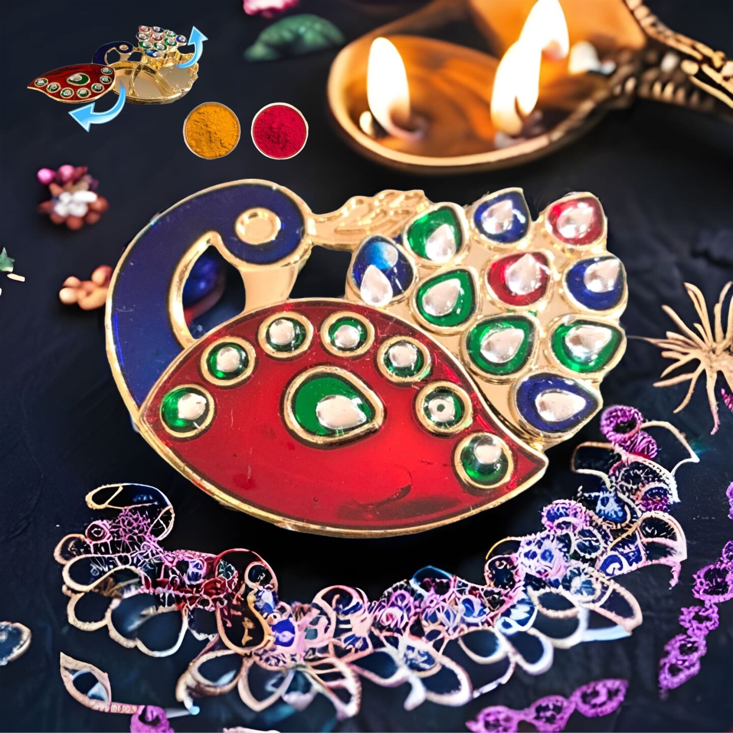 10 Piece Decorative Bulk Peacock Haldi Kumkum Holder Roli Chawal/rice Holder Indian Festival Favor Diwali Rakhi Pooja Mandir Tika Platter Housewarming Gifts