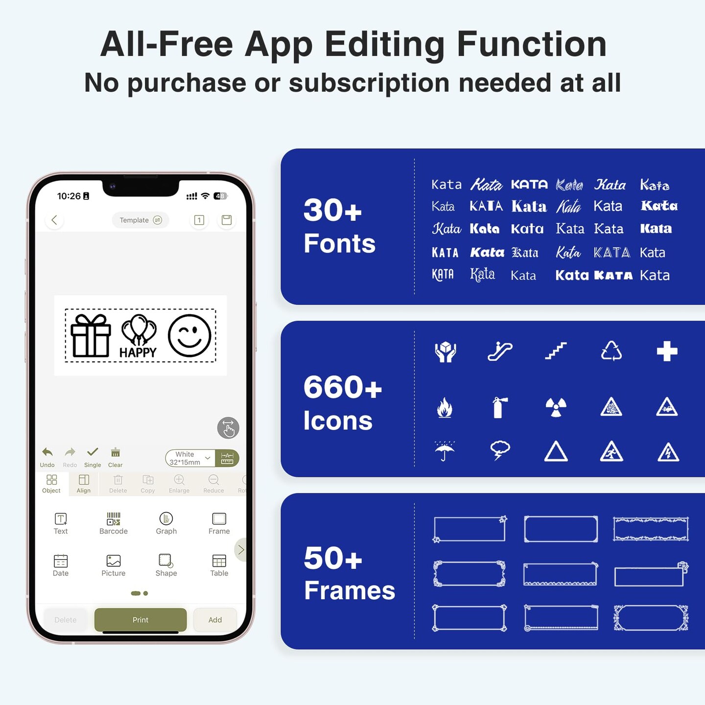 E11 Bluetooth Label Maker Machine with 4 Tapes, Support Keyboard & App with 30+ Fonts and 660+ Icons, Rechargeable Inkless Labeler for Home, Kitchen, Office, School, Organization, Black