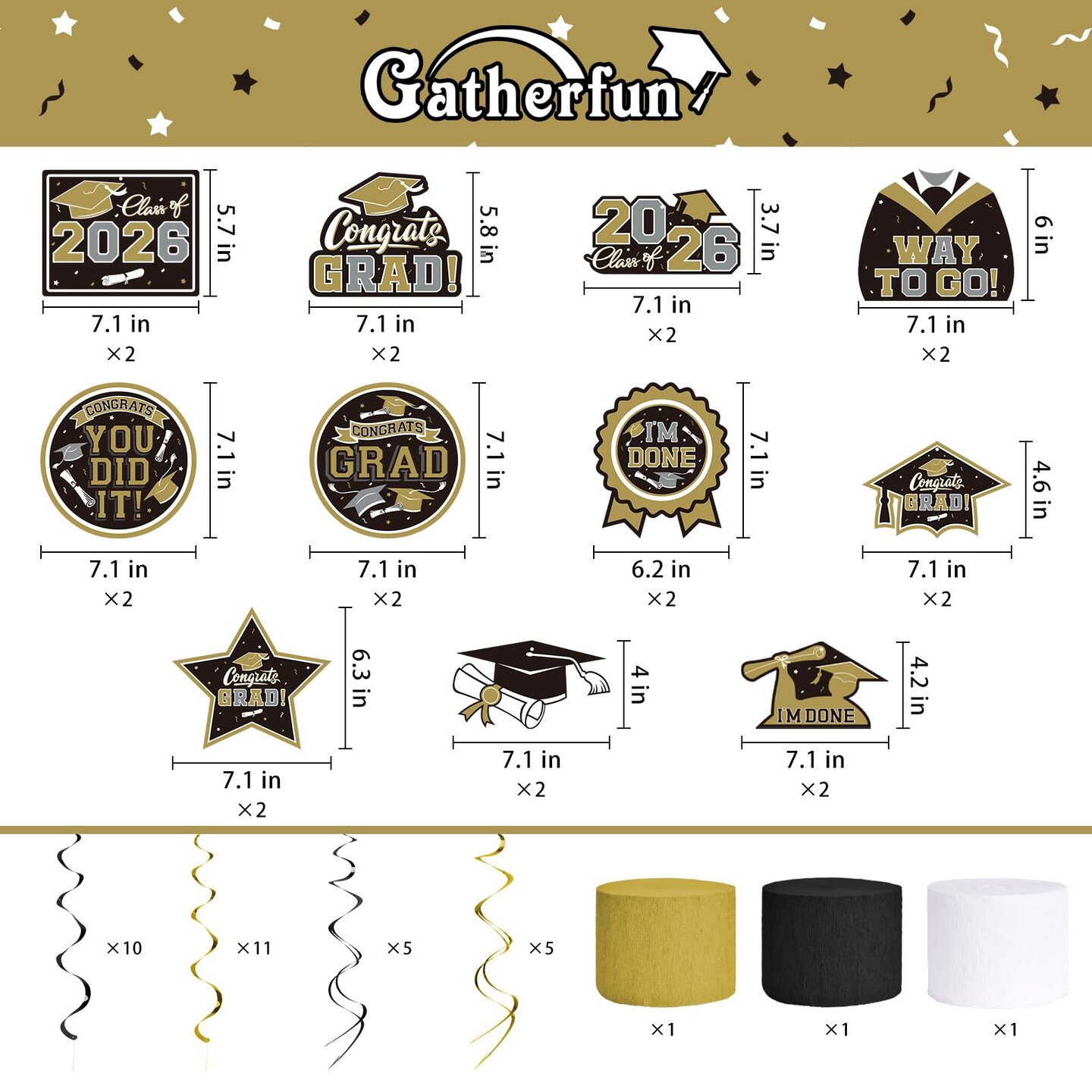 Black and Gold Themed 2026 Graduation Decorations Set - Congrats Grad Banner, Class of 2026 Backdrop, Balloons & Streamers Kit - Graduation Party Supplies for High School & College Celebrations