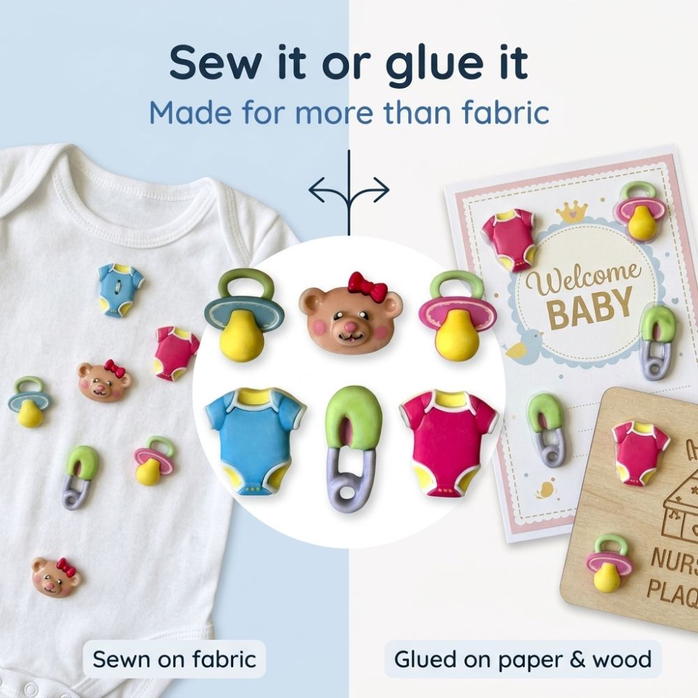Buttons Galore Baby Hugs Button Set – 36-Piece Baby-Themed Craft & Sewing Buttons, Includes Ducks, Booties & Pacifiers for DIY, Scrapbooking & Nursery Decor