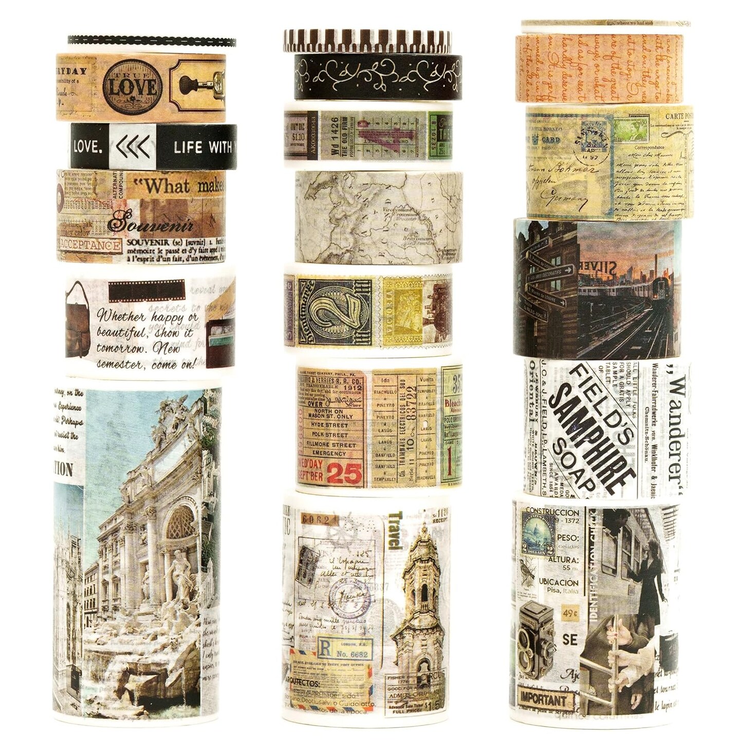 18 Rolls Vintage Washi Tape - (Travel The World)